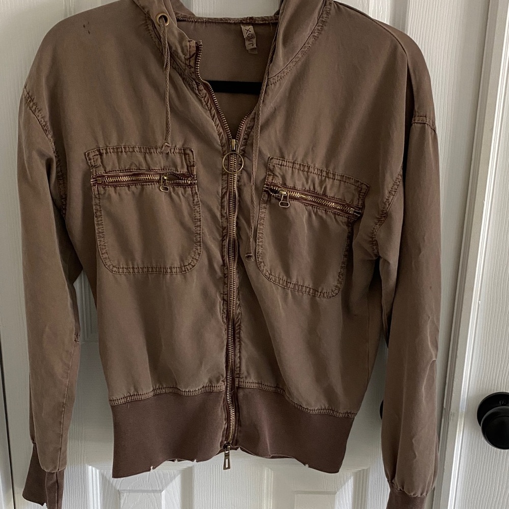 XCVI Taupe Zip-Up Jacket